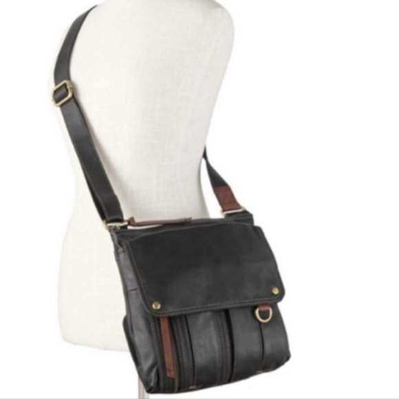 Fossil Morgan Traveler Black Leather Multi-Pocket Adjustable Crossbody - Picture 3 of 11